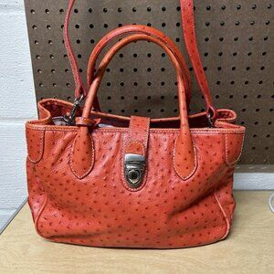 Dooney & Bourke Orange Coral Purse Handbag Embossed Ostrich Leather Tote